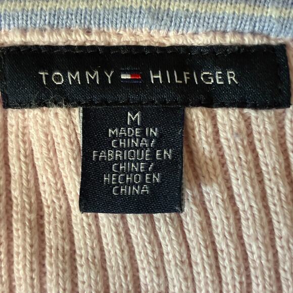 Tommy Hilfiger Hoodie Sweater Pink Long Sleeve Shirt M Ribbed Cotton Drawstring - Picture 10 of 11